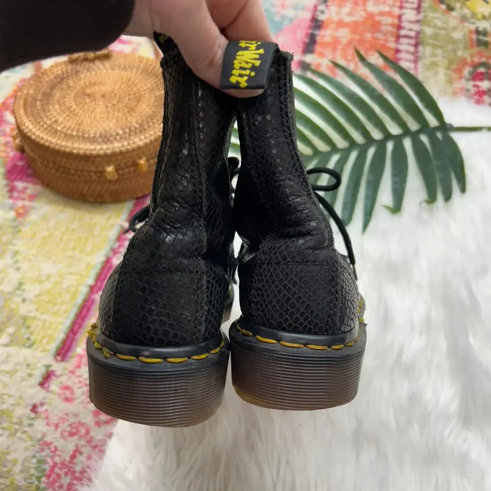 Dr. Martens Junior 1460 Reptile Emboss Ankle Boots Kids 3 Black Leather Lace Up - Picture 7 of 9